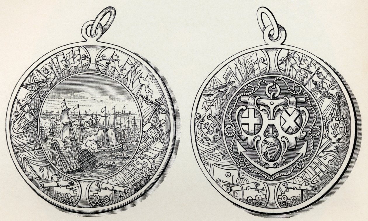 Medalj till minne av amiral Robert Blakes segrar över holländarna 1653, från A Short History of the English People av J. R. Green, publicerad 1893 av English School