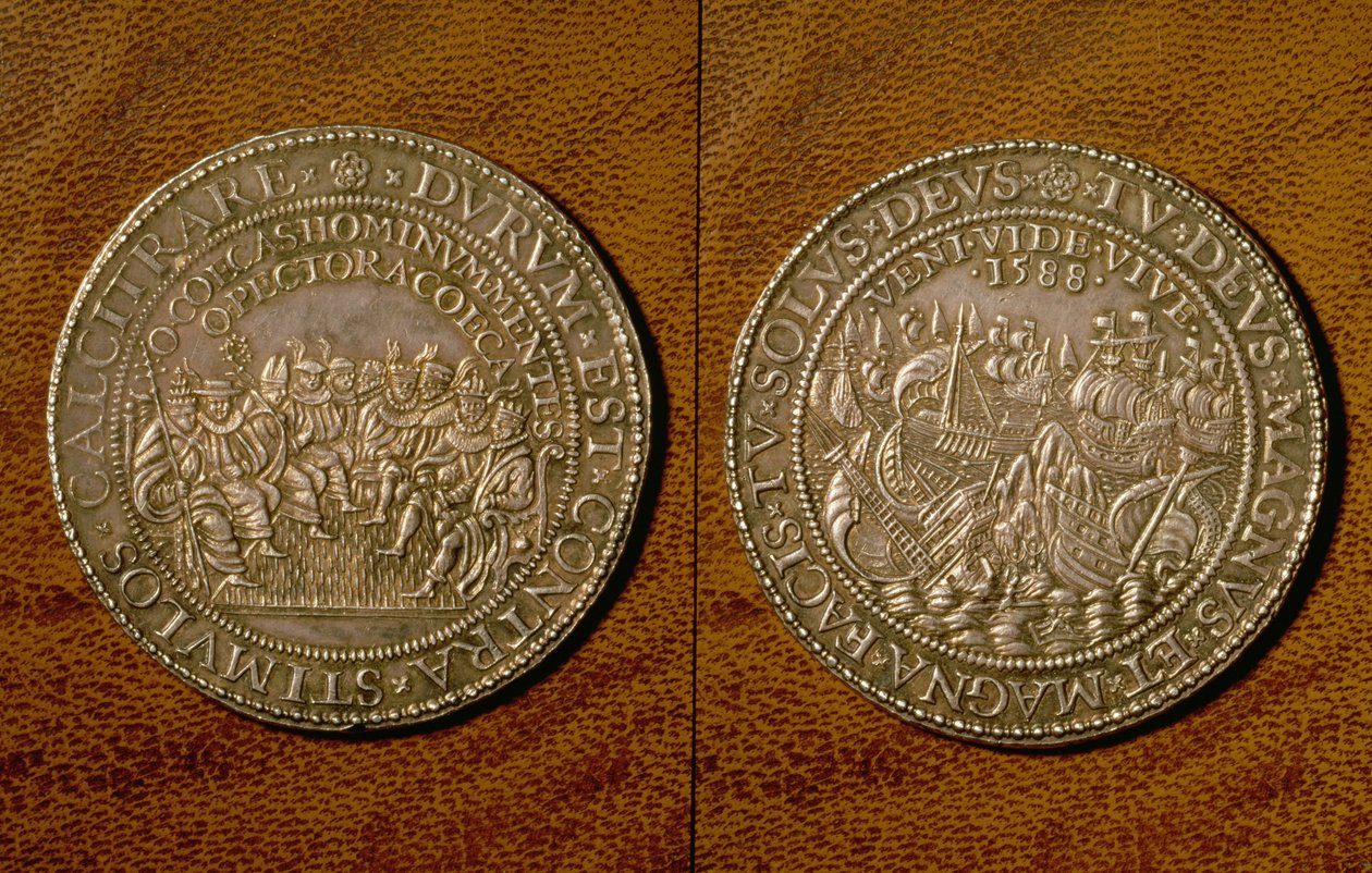 Medalj till minne av den spanska armadans nederlag, 1588 (silver) av English School