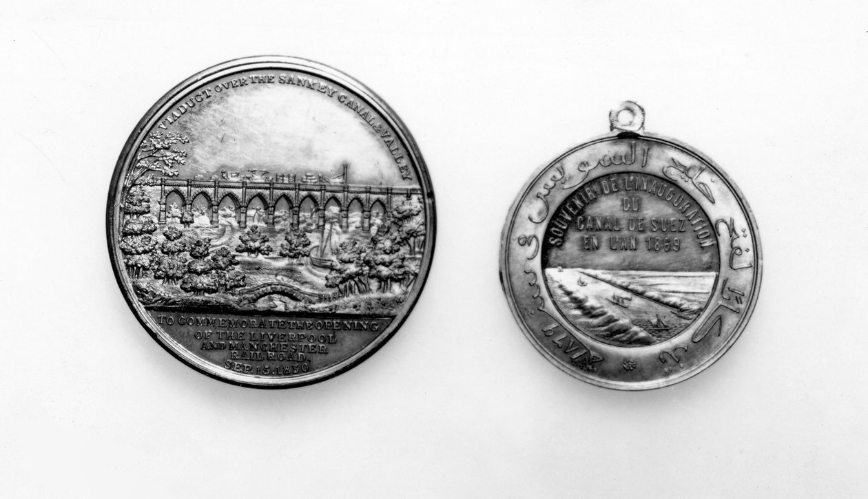 Medaljong till minne av invigningen av Liverpool och Manchester Railway, 1830 (metallarbete) av English School