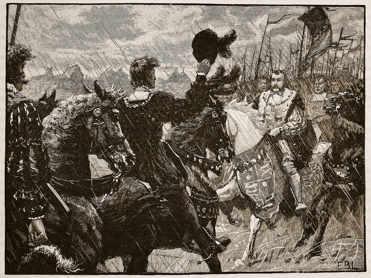 Möte mellan Henry och kejsaren Maximilian, illustration från Cassells Illustrated History of England (sepiafoto) av English School