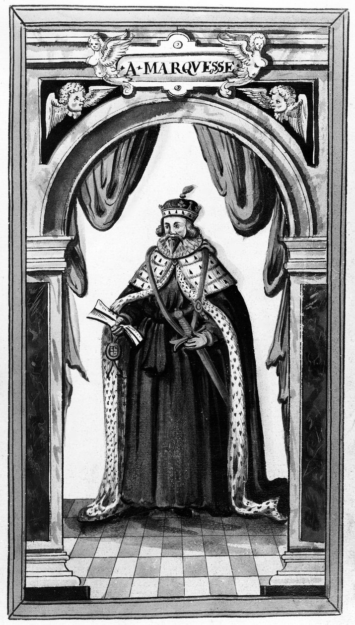 Medlem av Strumpebandsorden och kunglig och värdefull tjänare till Charles I och II, hämtad från serien Walkers Arms of Nobility av Sir Edward Walker, 17th Century (mezzotint) av English School
