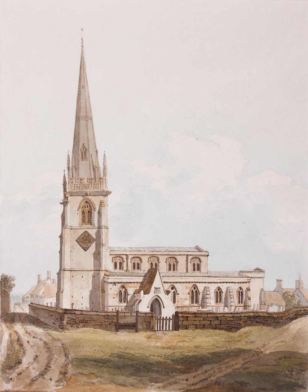 Middleton Cheney, South view of the Church, c.1820 (bläck & wc på papper) av English School