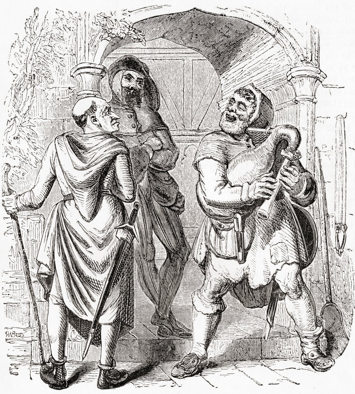 Miller, Manciple och Reeve, från Gamla England: Ett bildmuseum, pub. 1847 av English School