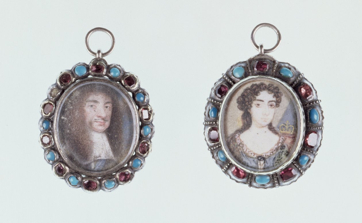 Miniatyrer av Karl II och Katarina av Braganza av English School