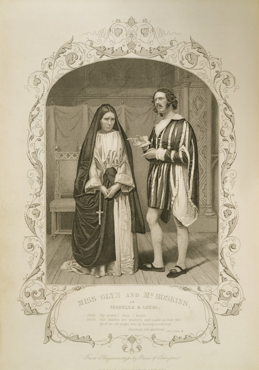 Miss Glyn som Isabella och Mr Hoskins som Lucio, akt I scen 4, i mått för mått, av William Shakespeare (1564-1616) från en daguerreotypi av Paine of Islington av English School