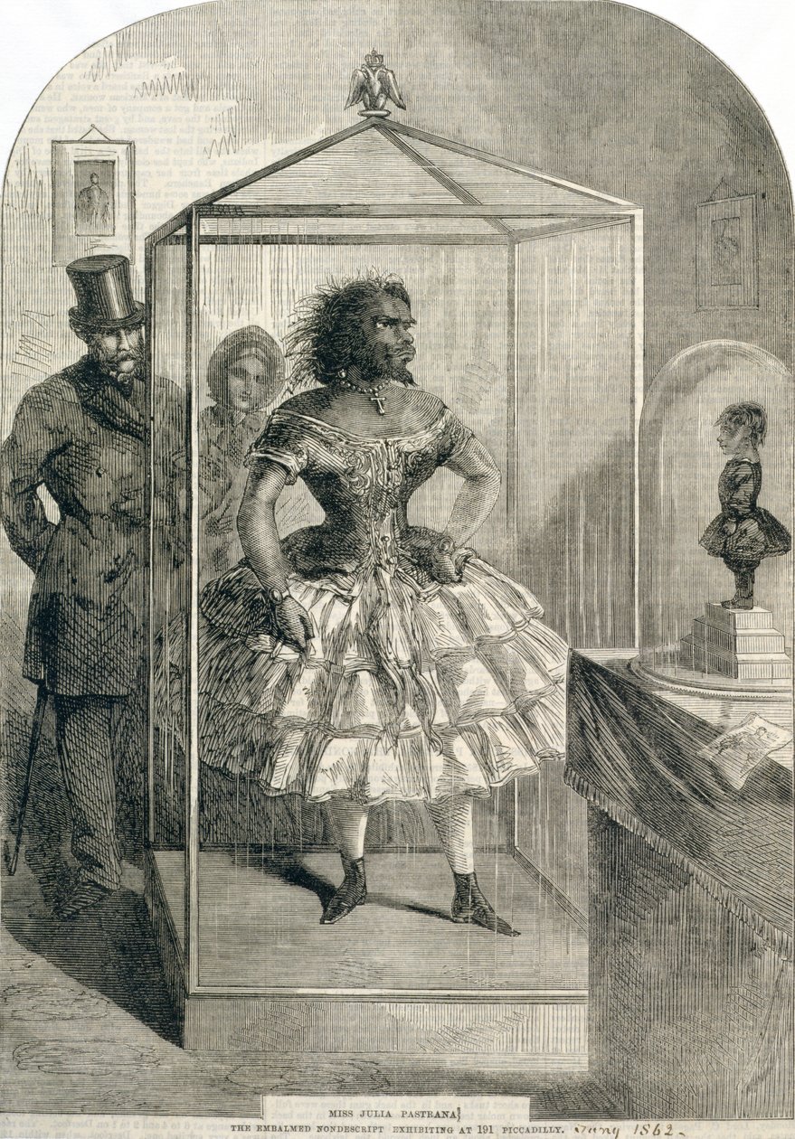 Fröken Julia Pastrana, The Balsammed Nondescript, utställer på 191 Piccadilly, 1862 av English School