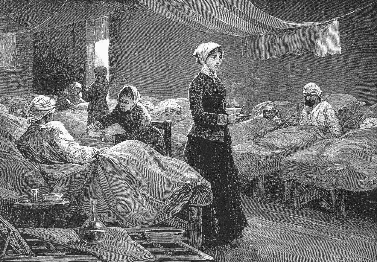 Miss Nightingale på baracksjukhuset i Scutari, ca 1880 (trästick) av English School