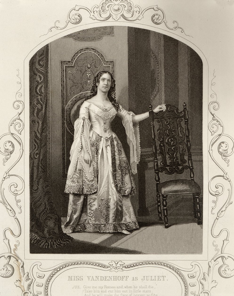 Fröken Vandenhoff som Julia, akt III Scen 1 av Romeo och Julia, från en daguerreotypi, pub. av John Tallis & Co. av English School