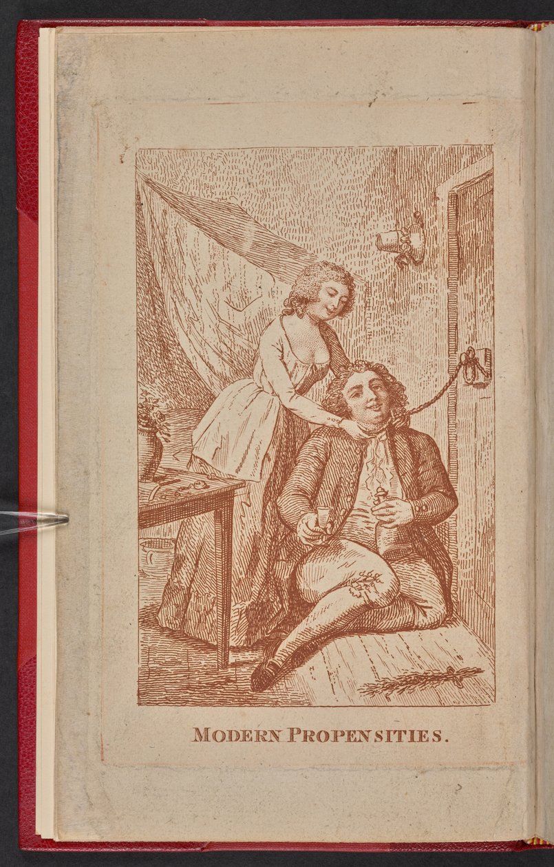 Omslag till pamfletten Modern Propensities 1791, med Susannah Hill och Frantisek Kotzwara (gravyr) av English School
