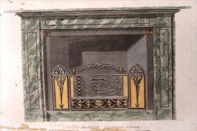 Mona marmor skorstensstycke, skylt 90 från Ackermanns Repository of Arts, publicerad 1816 (färg litho) av English School