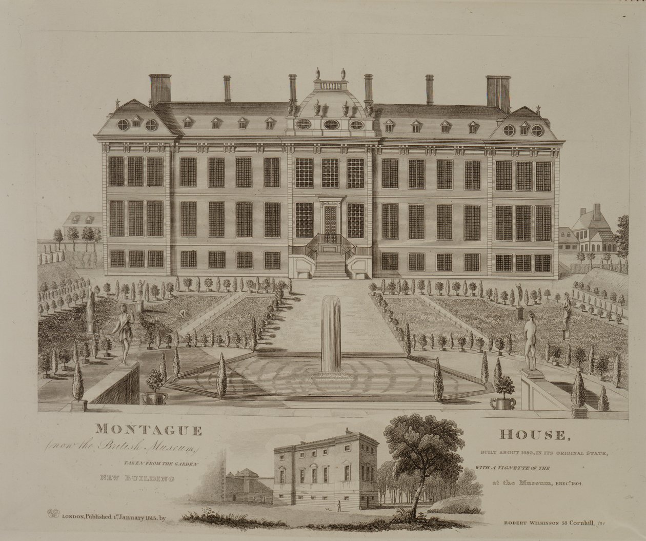 Montague House, nu British Museum, 1813 av English School