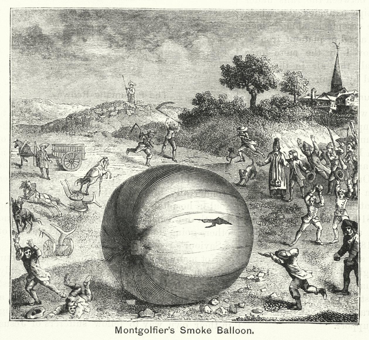 Montgolfiers rökballong (gravyr) av English School