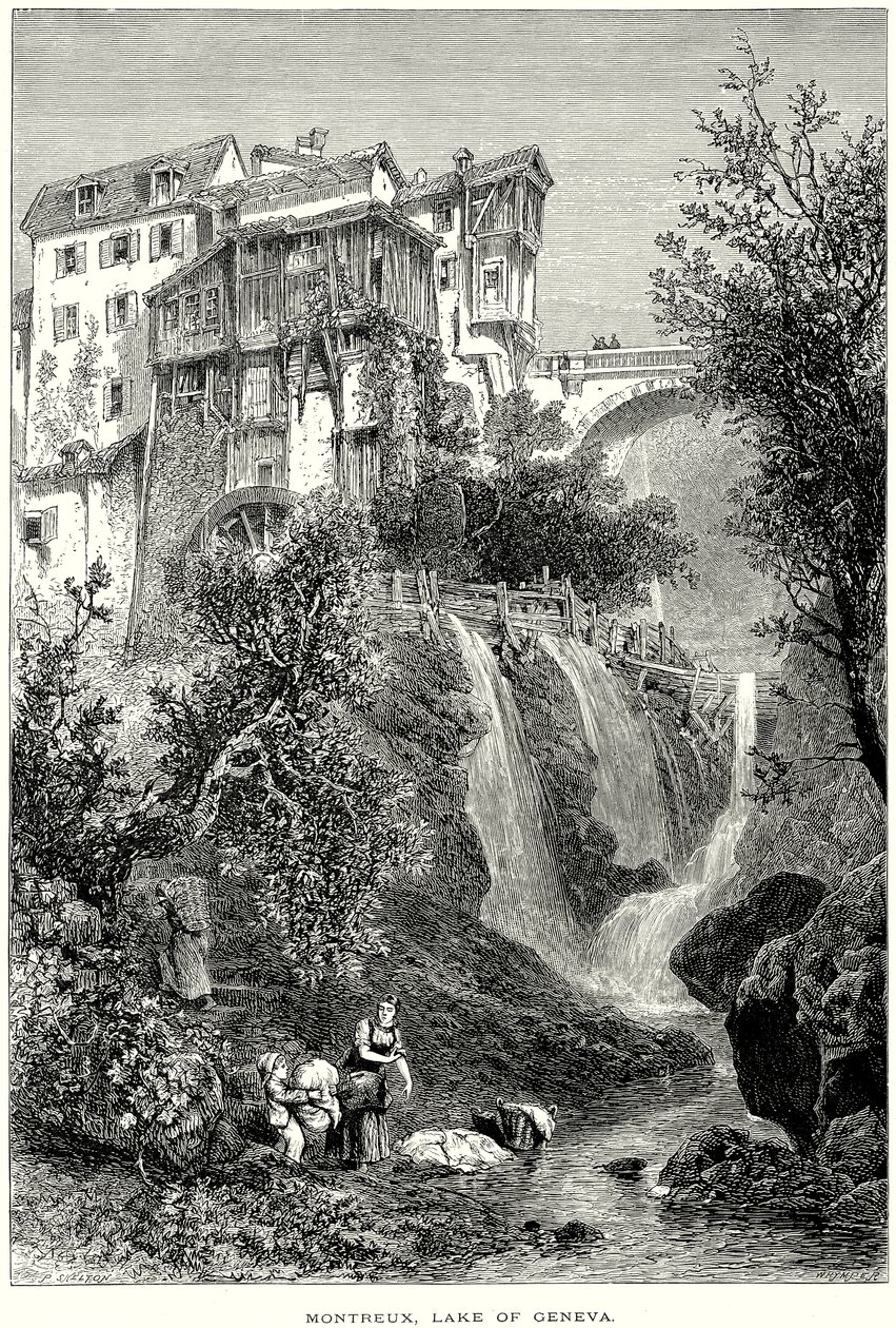 Montreux, Genèvesjön (gravyr) av English School