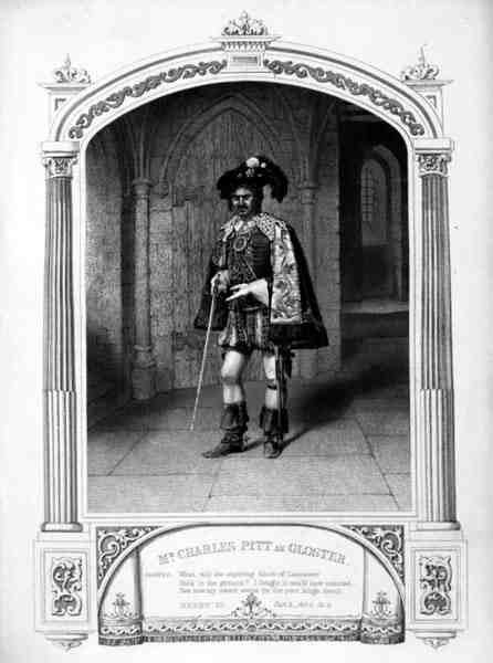 Mr Charles Pitt som Gloster, Akt V Scen VI, i Henry VI (del 3) av William Shakespeare (1564-1616) graverad av Thomas Sherratt (fl.1860-80) från en daguerreotypi av Paine (gravyr) av English School