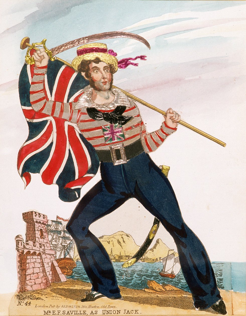 Mr E.F. Saville som "Union Jack", pub. av Redington (gravyr och collage) av English School