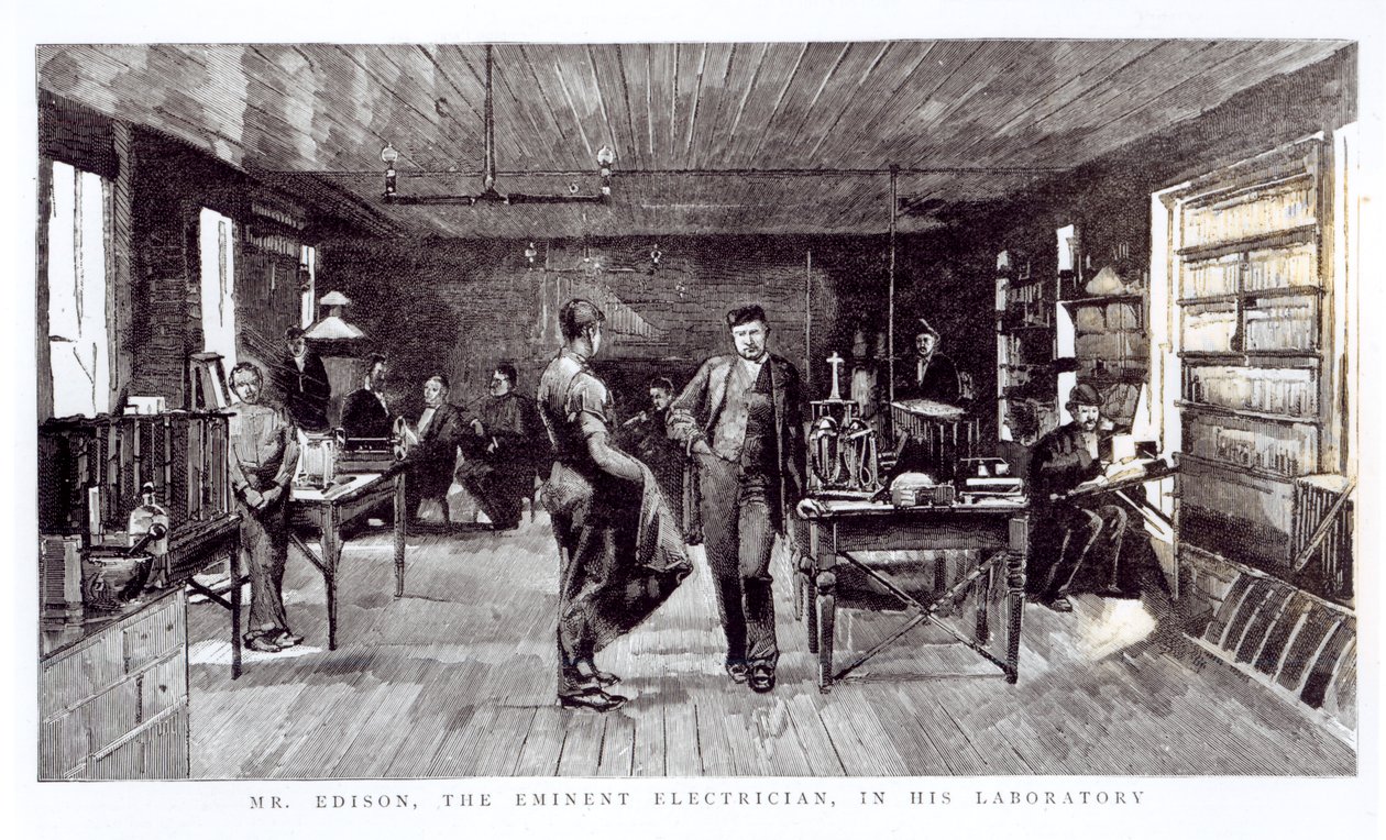 Mr Edison (1847-1931), den framstående elektrikern, i sitt laboratorium av English School