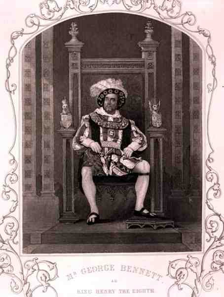 Mr George Bennett som kung Henry den åttonde, i pjäsen av William Shakespeare (1564-1616) (gravyr) av English School