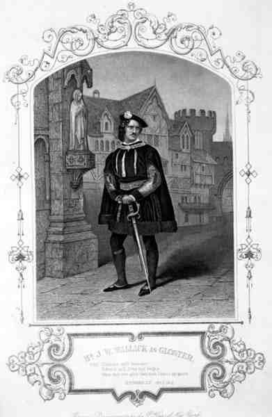 Mr J.W. Wallack as Gloster, akt I, scen 1, i Richard III, av William Shakespeare (1564-1616) från en daguerreotypi av P. Hals i New York (gravyr) av English School