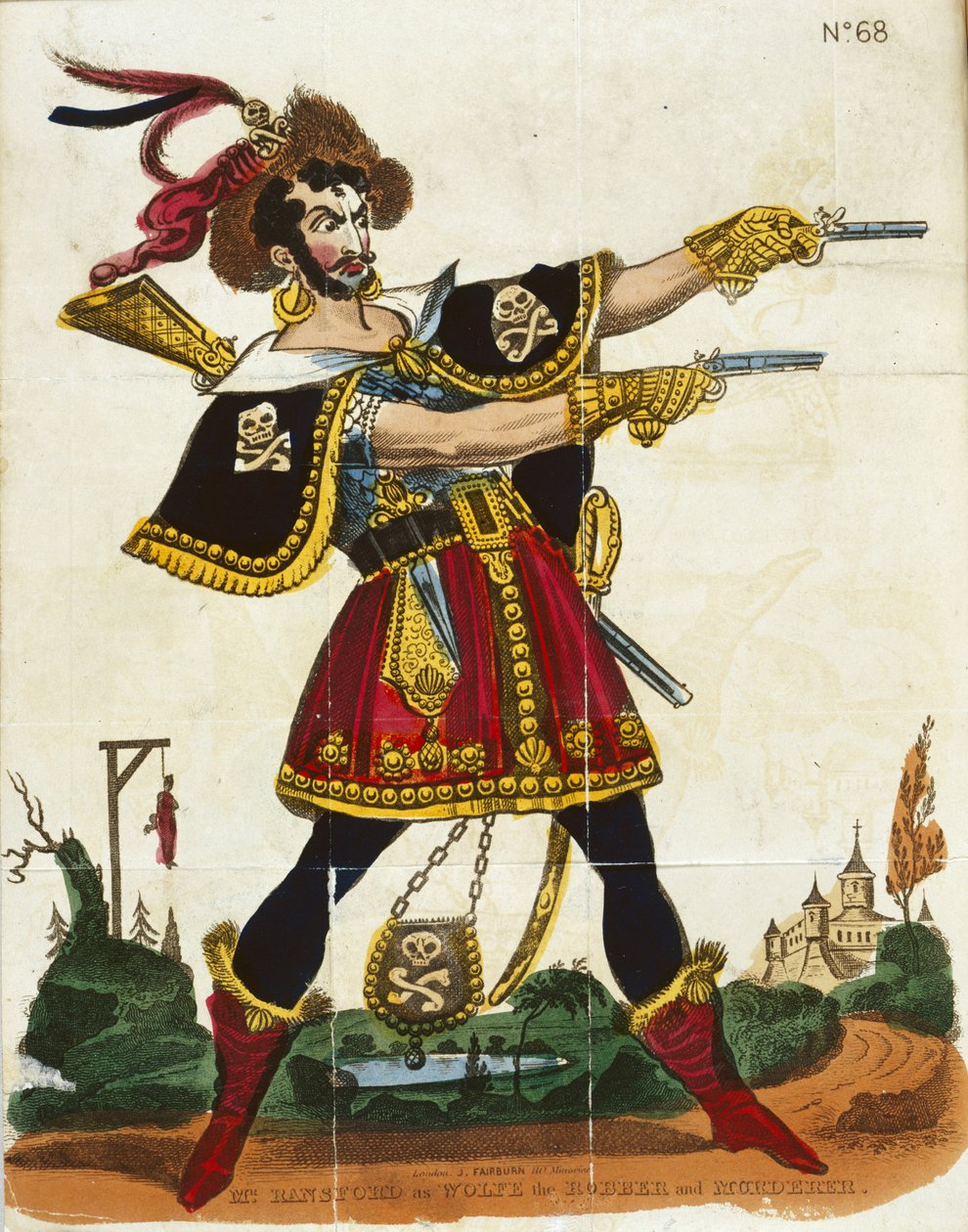 Mr Ransford som rånaren och mördaren Wolfe, frontispice från "The Wonderful life of Wolfe..." publicerad av Fairburn, London, ca 1830 (färg litho) av English School