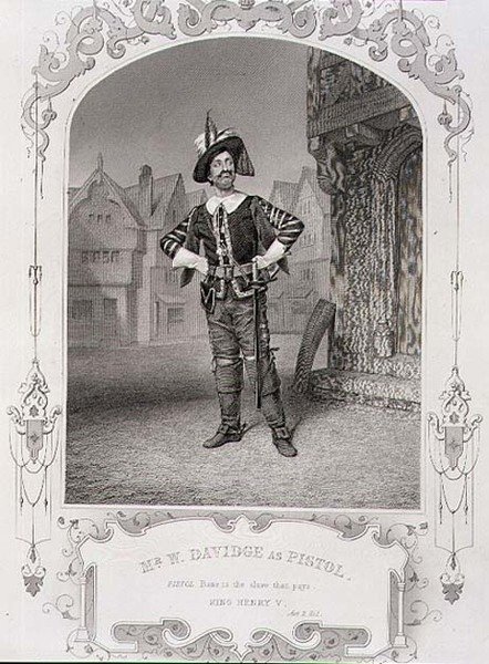 Mr W. Davidge som pistol, akt II scen 1 av "King Henry V", från en daguerreotypi, pub. av John Tallis & Co. (litho) av English School