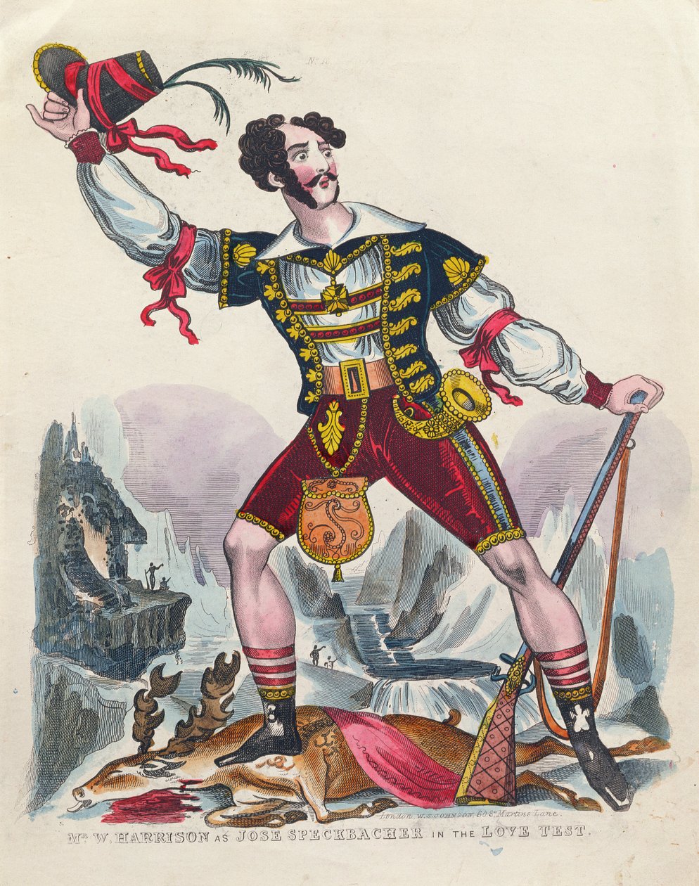 Mr W. Harrison som Jose Speckbacher i Love Test, c.1840 av English School