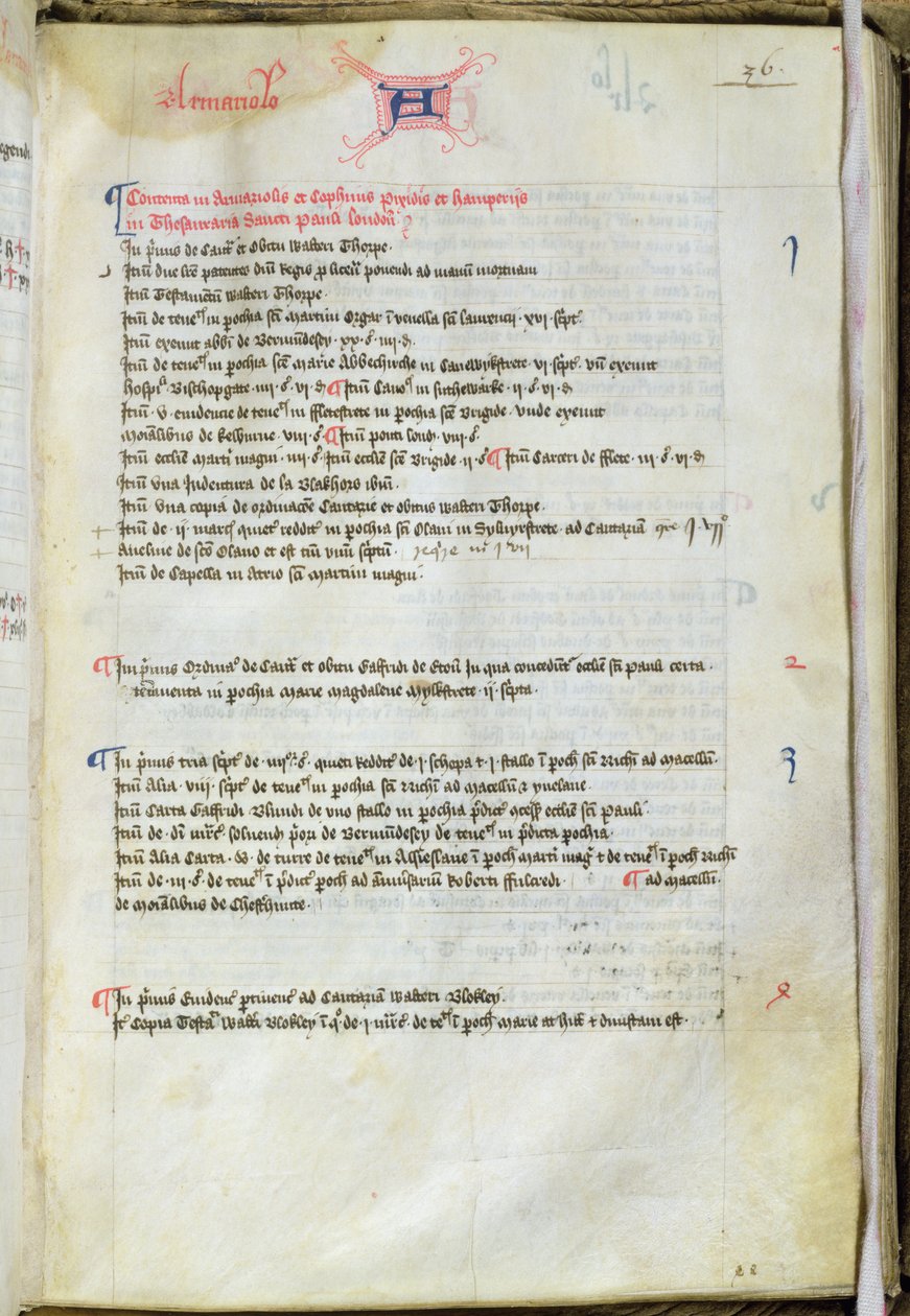 Ms.25511 fol.36r Dean Lyseuxs inventering, St. Pauls Cathedral, 1440 av English School