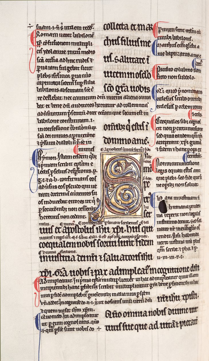 Ms.27, f.109v: Sida från en blankad kopia av Nya testamentet (vellum) av English School