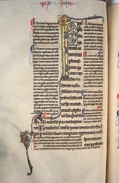 Ms.27, f.97v: Sida från en blankad kopia av Nya testamentet (vellum) av English School