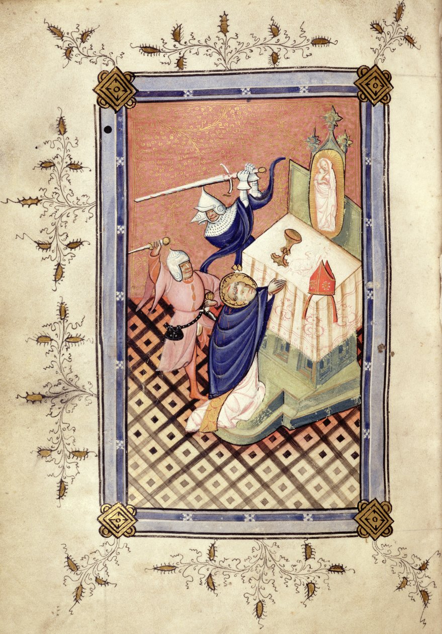 Ms.49 f.18v St. Thomas av Canterbury (ca 1118-70) attackeras av två riddare, Horae, ca 1420-30 av English School