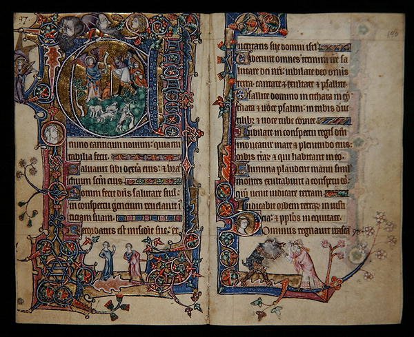 Ms 1-2005, ff.139v-140r: Tillkännagivandet till Shepherds, historiskt initialt 