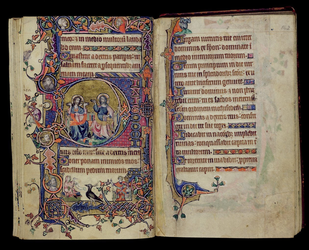 Ms 1-2005, ff.161v-162r: Fadern och Sonen, historisk initial D från Macclesfield Psalter, Use of Sarum, East Anglia, ca 1330 av English School