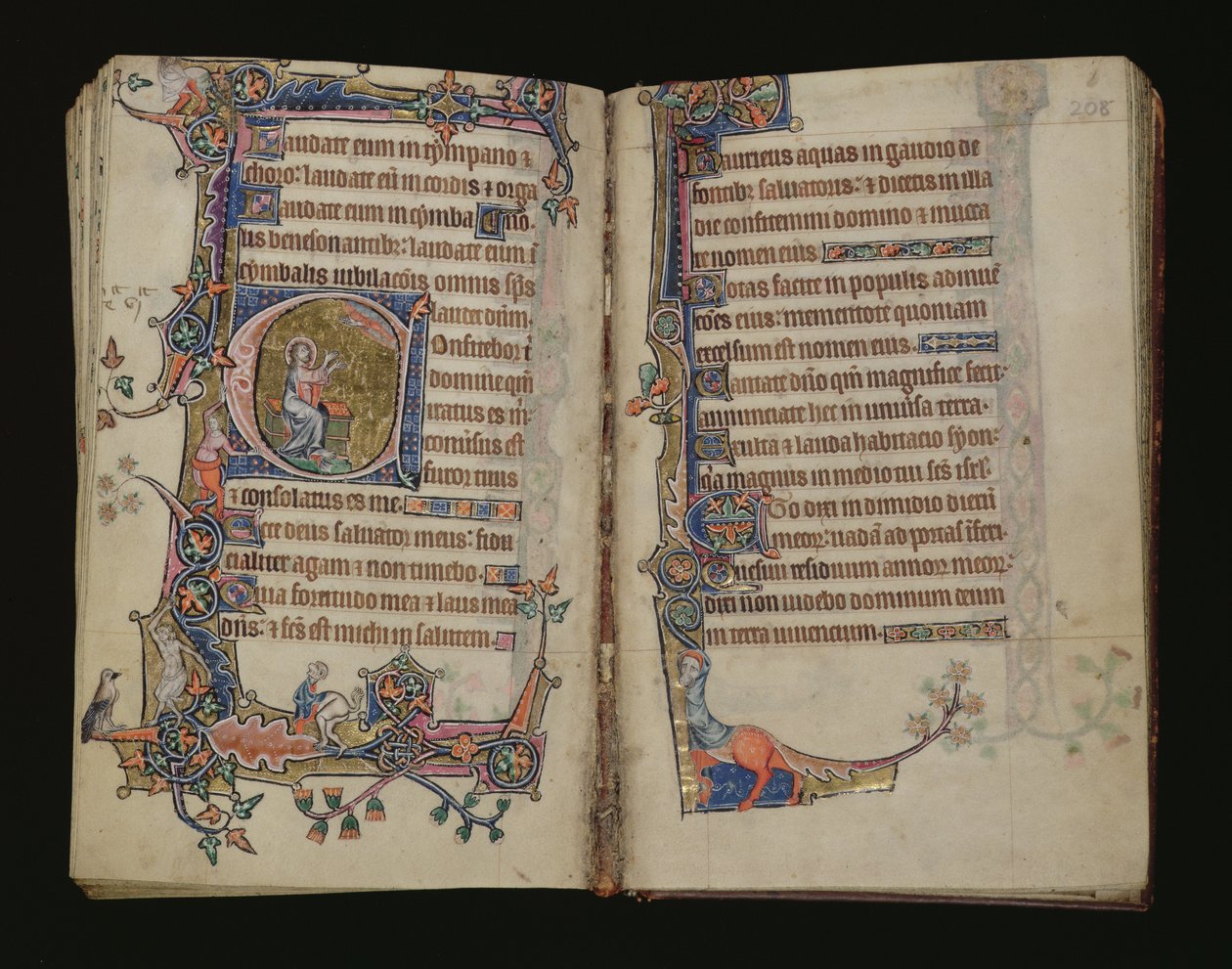 Ms 1-2005, ff.207v-208r: Jesaja ber, historisk initial från Macclesfield Psalter, Use of Sarum, East Anglia, ca 1330 av English School