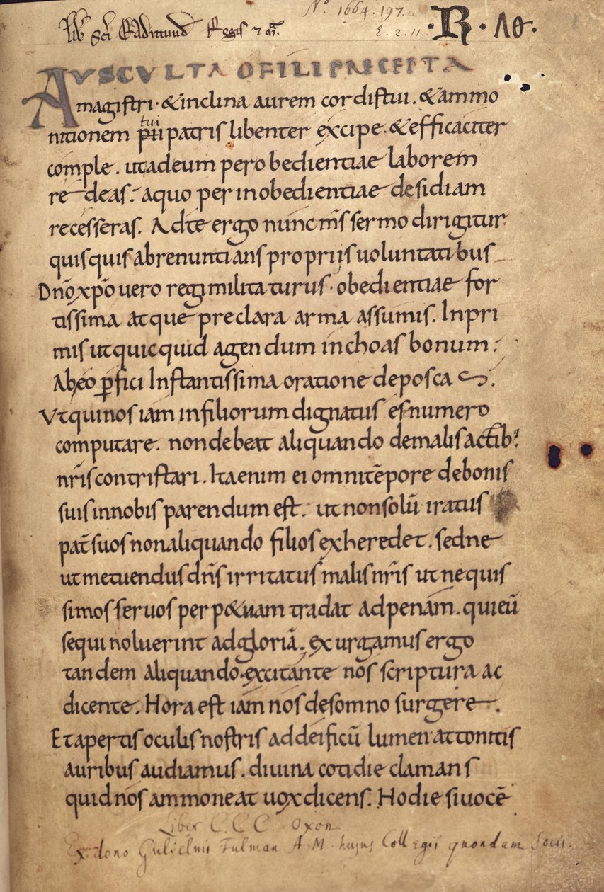 Ms 197 f.1r St. Benedictus regel av English School