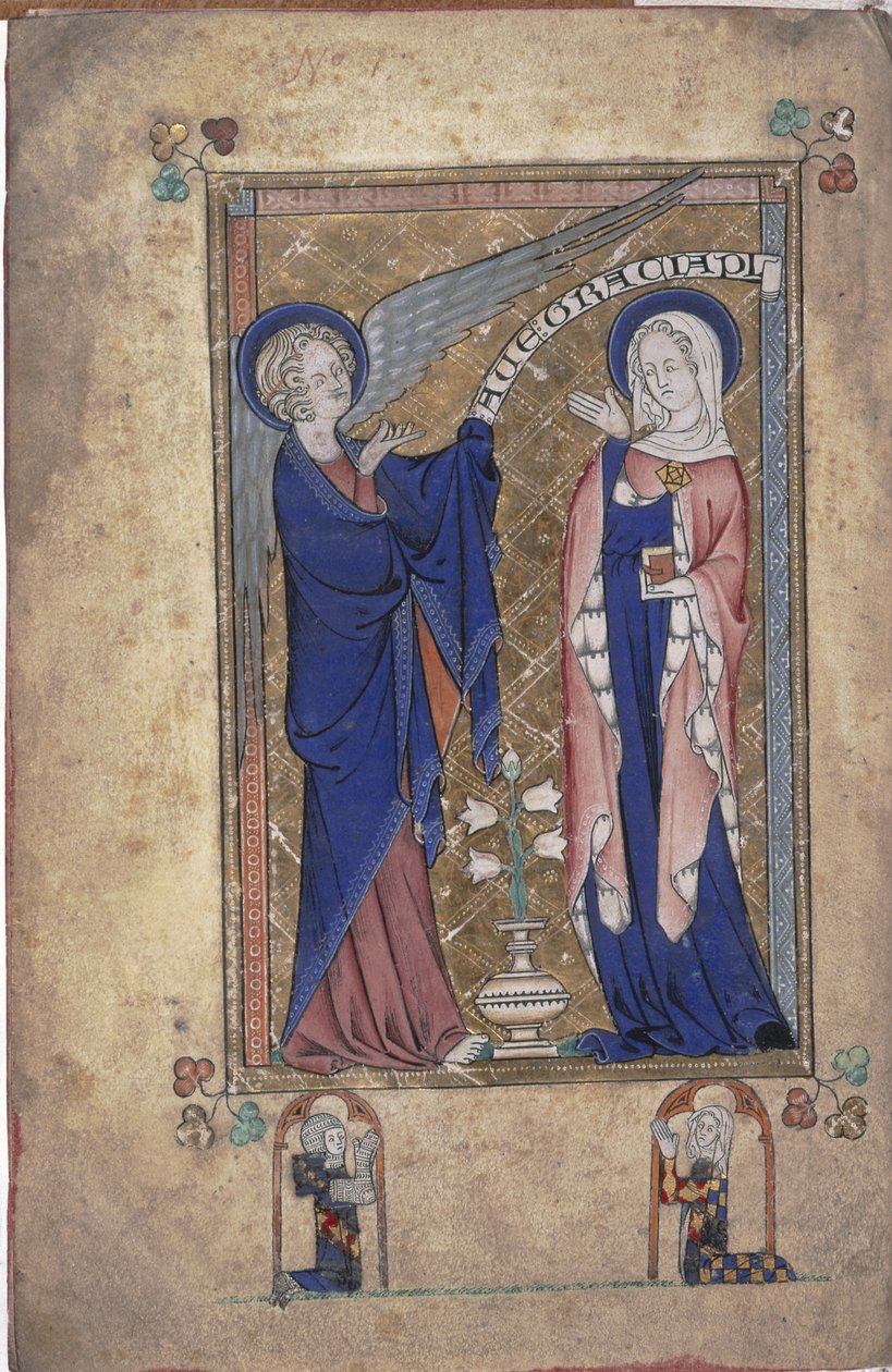 Ms 242 Folio 2v, Annunciation to the Virgin, från Grey-Fitzpayne Hours av English School