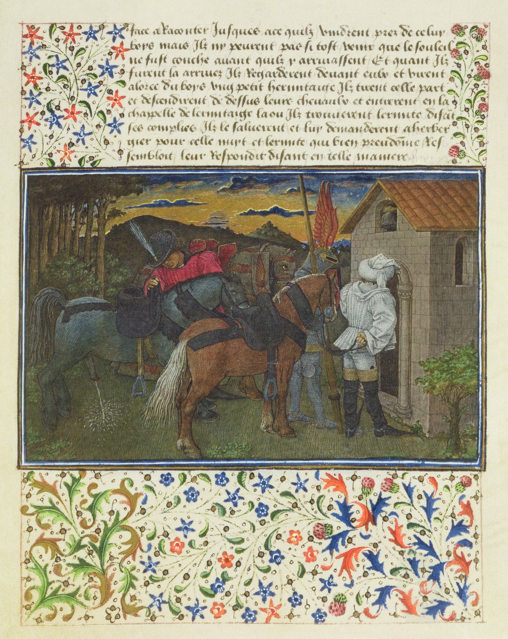Fru 2597 Hjärta, begär och generositet, sent på kvällen, framför Eremitcellen, faksimilupplaga av Livre du Coeur dAmours Espris av Rene dAnjou av English School