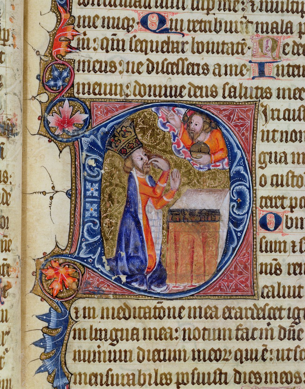 Ms 26 f.22r. Psalm 38, David pekar på sin mun, från Ramsey Abbey Psalter, ca 1380 av English School