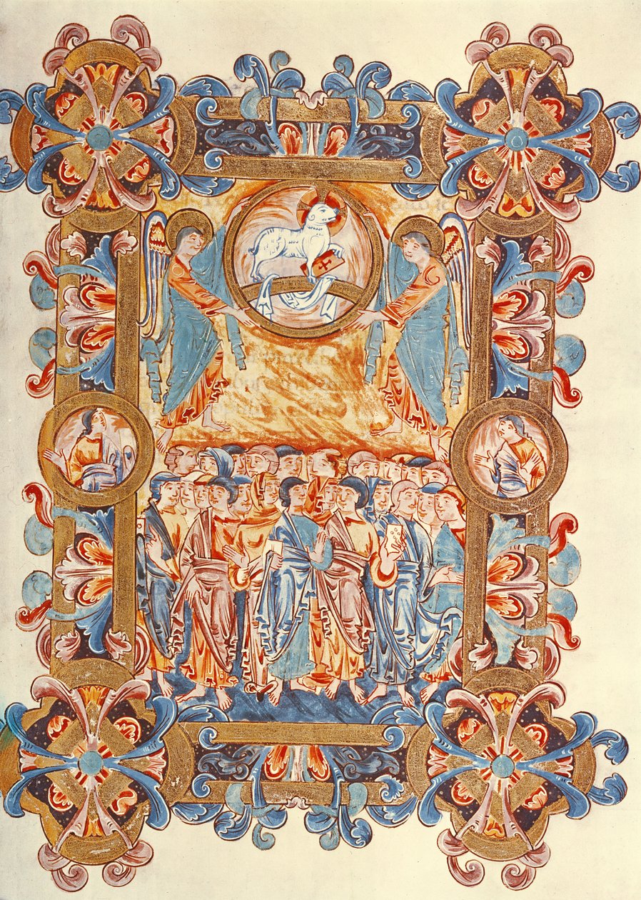 Ms 274 (Y-6) fol.158 The Multititude adoring the Lammet, från Missal of Robert of Jumieges, c.1016 av English School