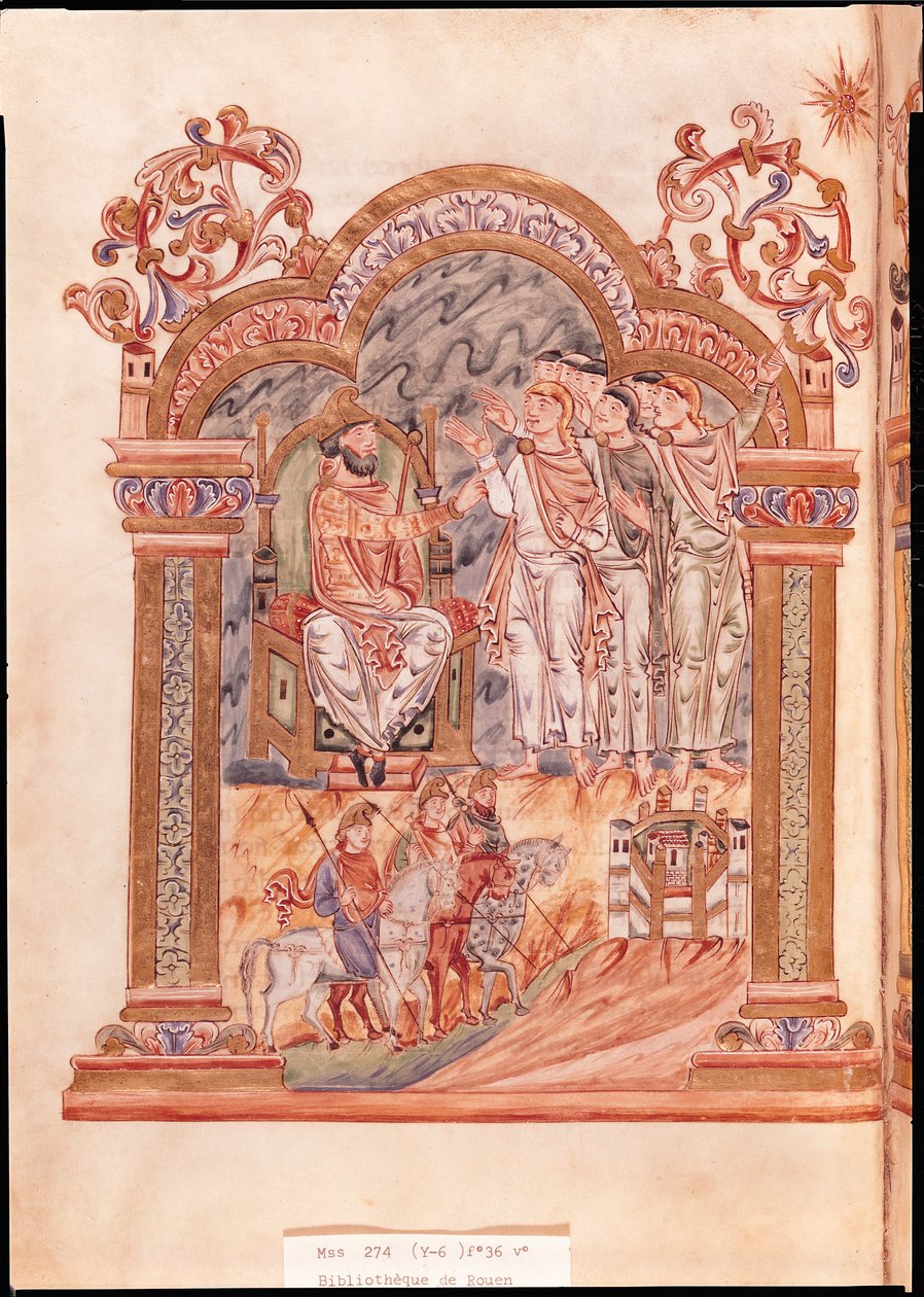 Ms 274 (Y-6) fol.36v Magi på besök hos kung Herodes, från Robert av Jumieges missal, ca 1016 av English School