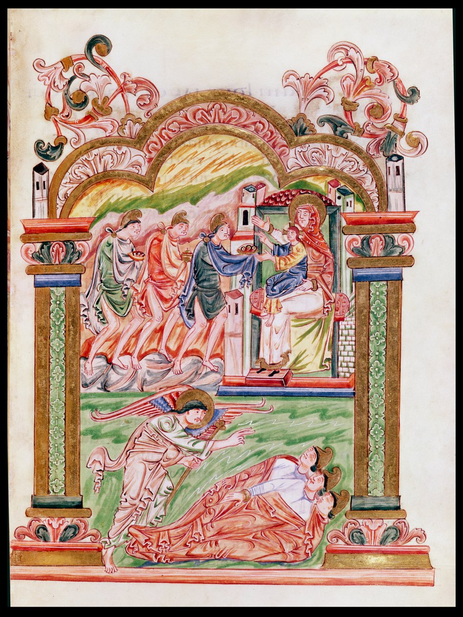 Ms 274 (Y-6) fol.37 The Dream and the Adoration of the Magi, från Missal of Robert of Jumieges, c.1016 av English School