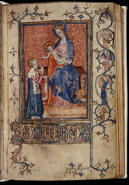 Ms 48, f.86r: Manuskriptets ägare ber till jungfrun och barnet, från Carew-Poyntz timmar, Användning av Sarum, c.1390-1400 (vellum) av English School