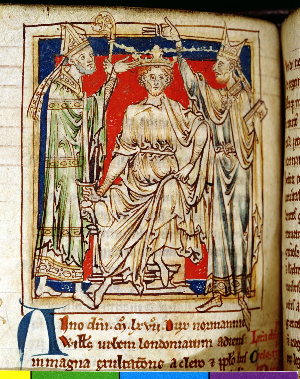 Ms 6712 (A.6.89) fol.123v William I (1028-87) Erövraren, miniatyr från Flores Historiarum, av Matthew Paris, 1250-52 av English School