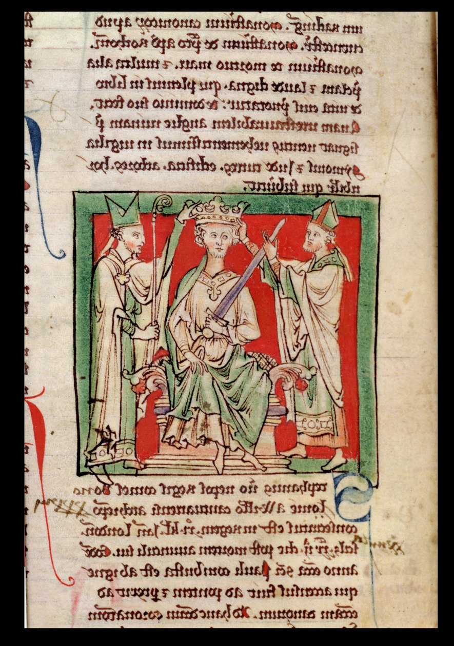 Ms 6712 (A.6.89) fol.133r King Stephen (c.1097-1154) miniatyr från Flores Historiarum, av Matthew Paris, 1250-52 av English School