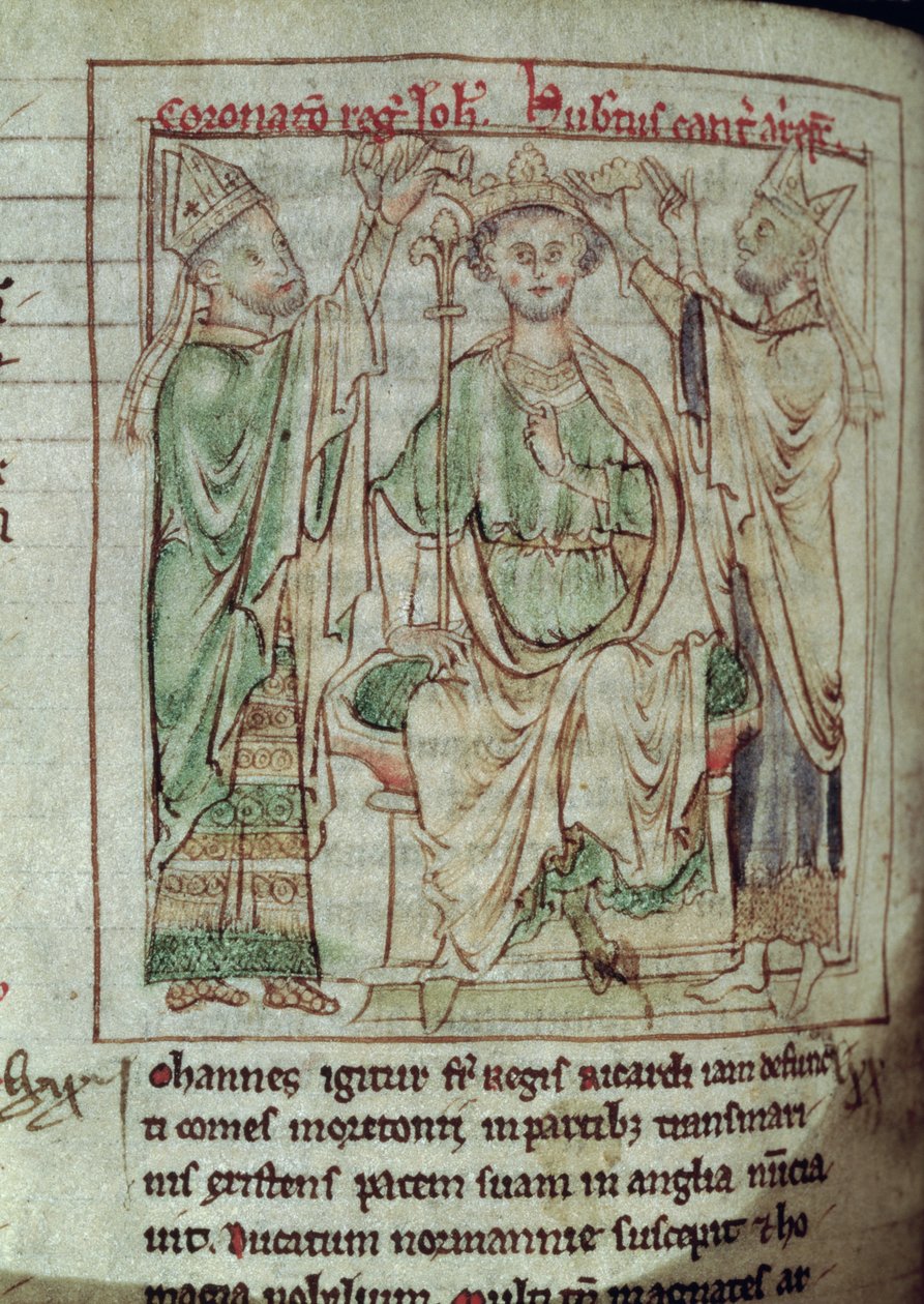 Ms 6712 (A.6.89) fol.144v King John (1167-1216), miniatyr från Flores Historiarum, av Matthew Paris, 1250-52 av English School