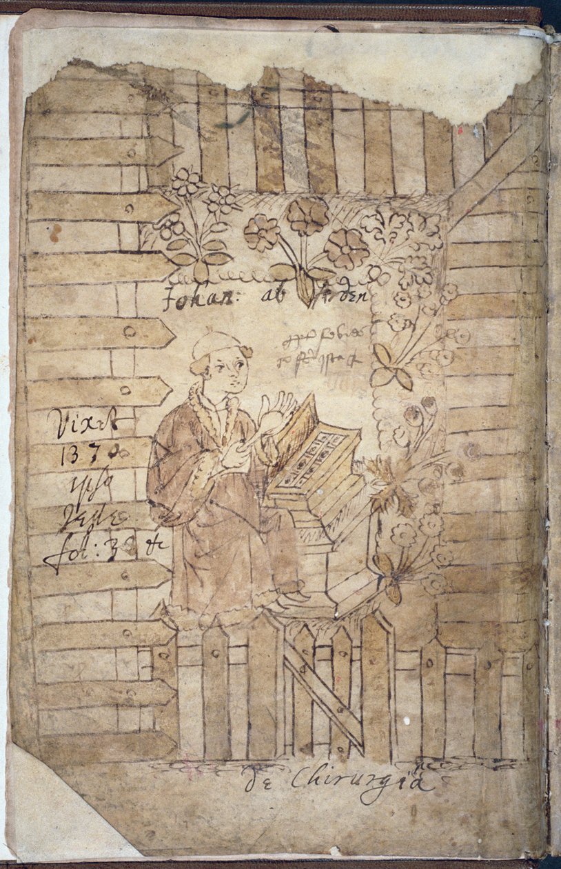 Ms Hunter 112 f.1v Arderne i Örtagården, form Incerti Avctoris av Johannis Arderne av English School