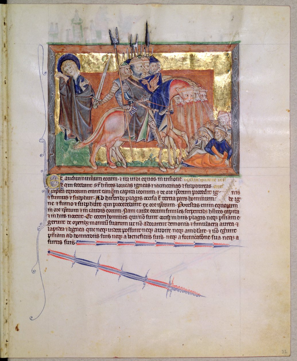 Ms L.A. 139-Lisboa fol.20 Army of horsemen, from the Gulbenkian Apocalypse, c.1256-70 av English School