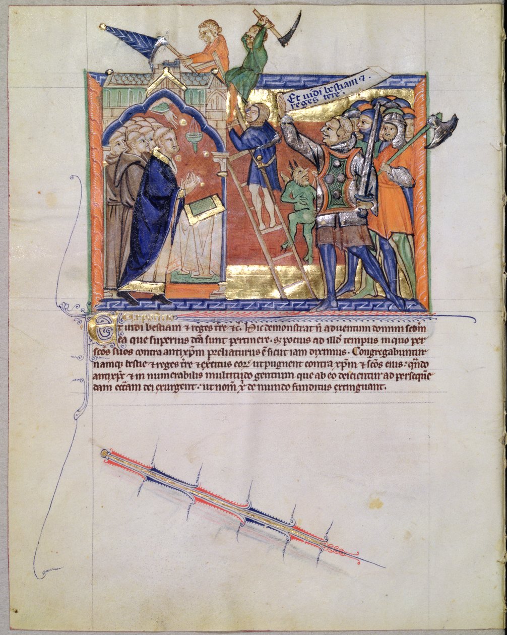 Ms L.A. 139-Lisboa fol.66 The Divine Warrior leder en armé mot de som attackerar de troende, från Gulbenkian Apocalypse, ca 1265-70 av English School