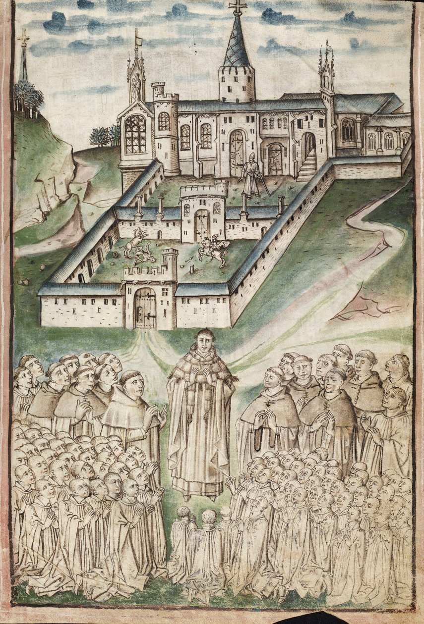 Ms. New Coll 288, f3r. (Chaundler-manuskript), Life of William of Wykeham av Thomas Chaundler (penna och bläck & tempera på veläng) av English School