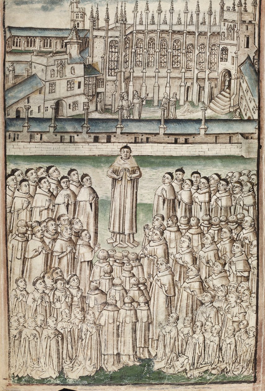 Ms New Coll 288, f3v. (Chaundler-manuskript), Life of William of Wykeham av Thomas Chaundler (penna och bläck & tempera på veläng) av English School