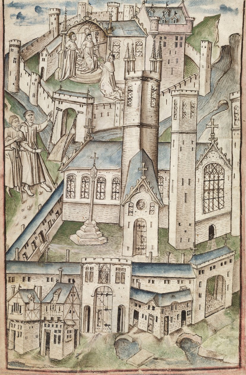Ms New Coll 288, f4v. (Chaundler-manuskript), Life of William of Wykeham av Thomas Chaundler (penna och bläck & tempera på veläng) av English School