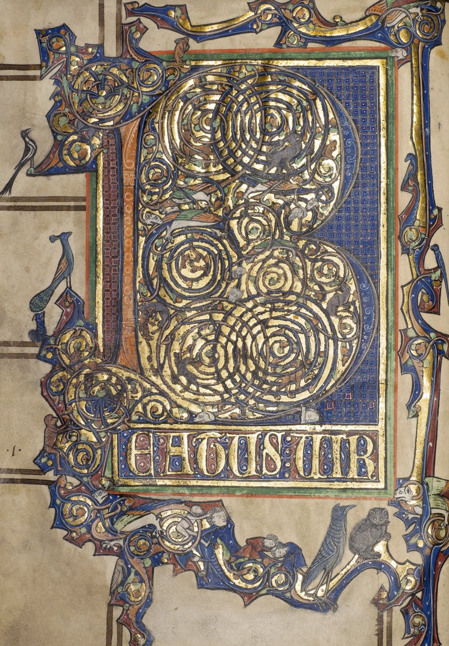 Ms. New Coll 358, frontispice, Psalter, St. Albans (penna & bläck och guld på veläng) av English School
